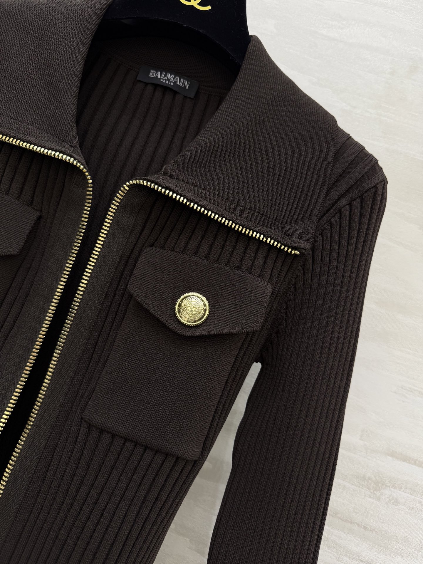 BALMAIN | 300| リブニット メタルジッパー ポケット付き ブラック - 画像 5