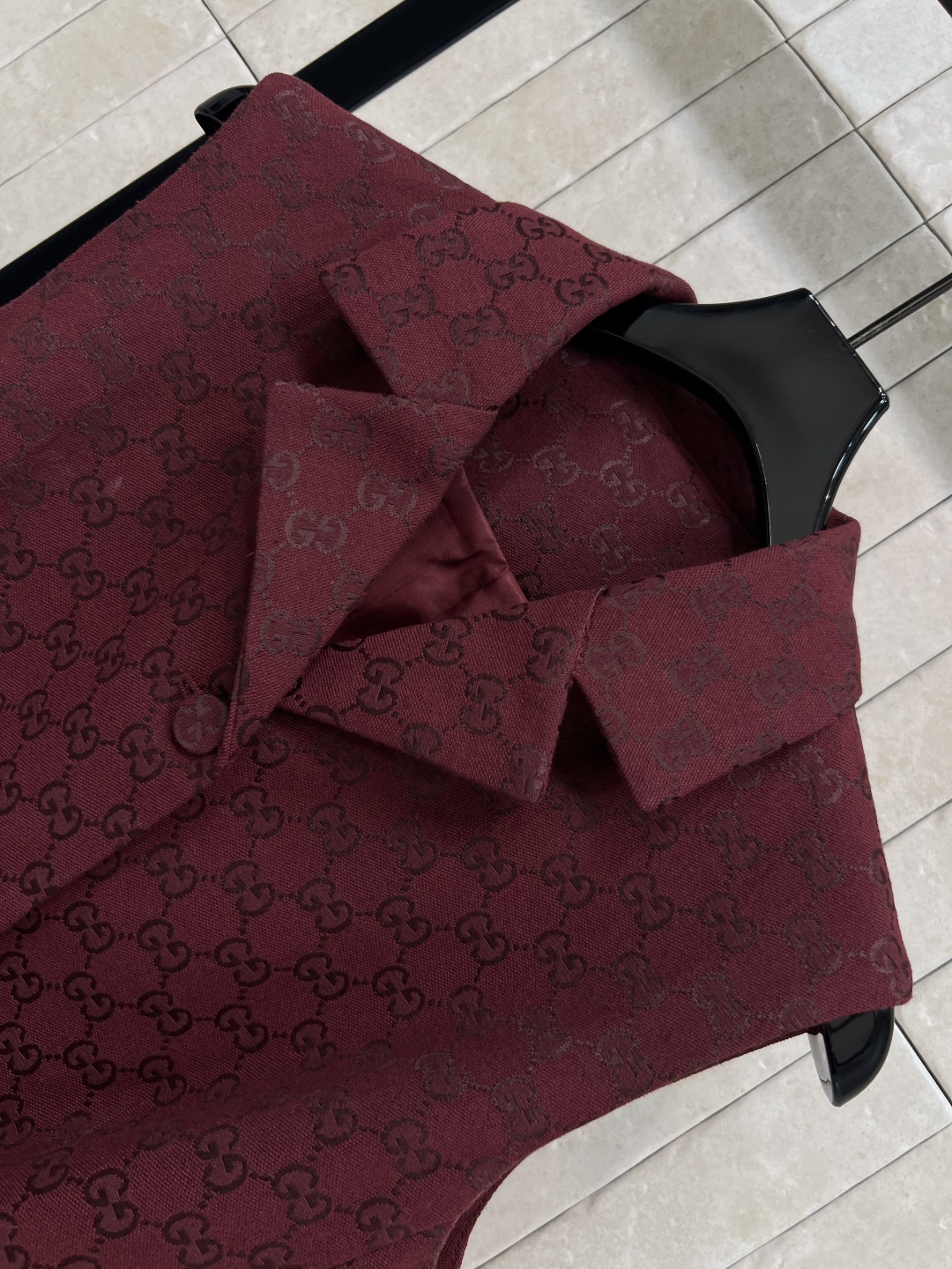 GUCCI 340 Guc家 25早秋新款 レッド GGトライフォール ファブリック ベルト付き サイドポケット ワンピース (レッド) - 画像 2