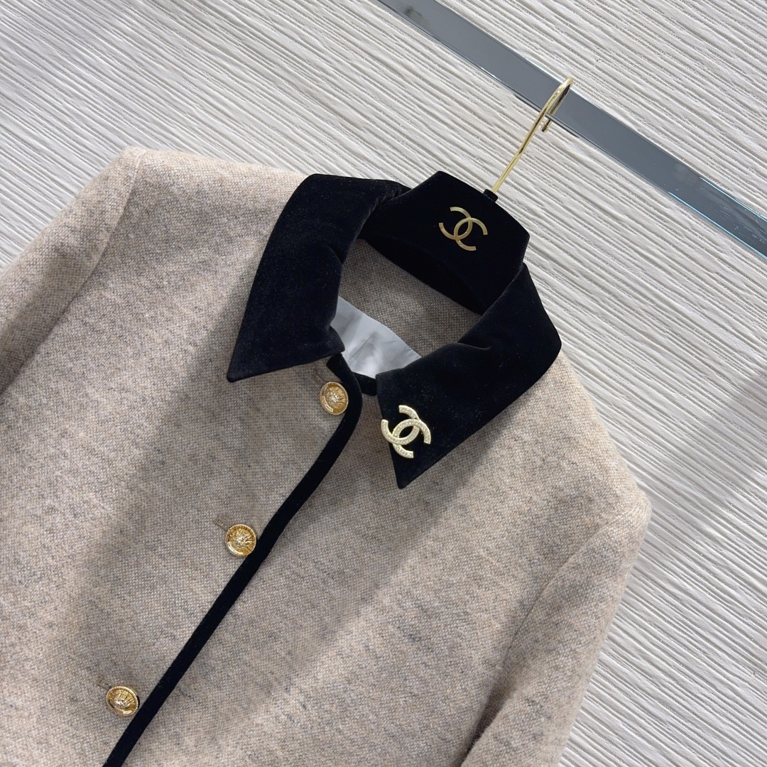 350 Chane 2025FW ベルベットカラー ベルベット襟 黒 ベルベット袖口 オフホワイト ポリエステル100% - 画像 2