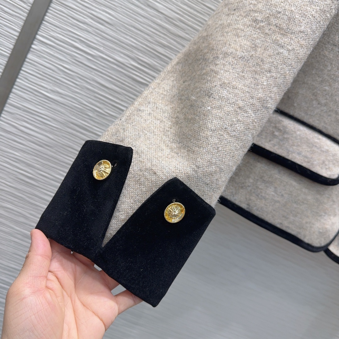 350 Chane 2025FW ベルベットカラー ベルベット襟 黒 ベルベット袖口 オフホワイト ポリエステル100% - 画像 6