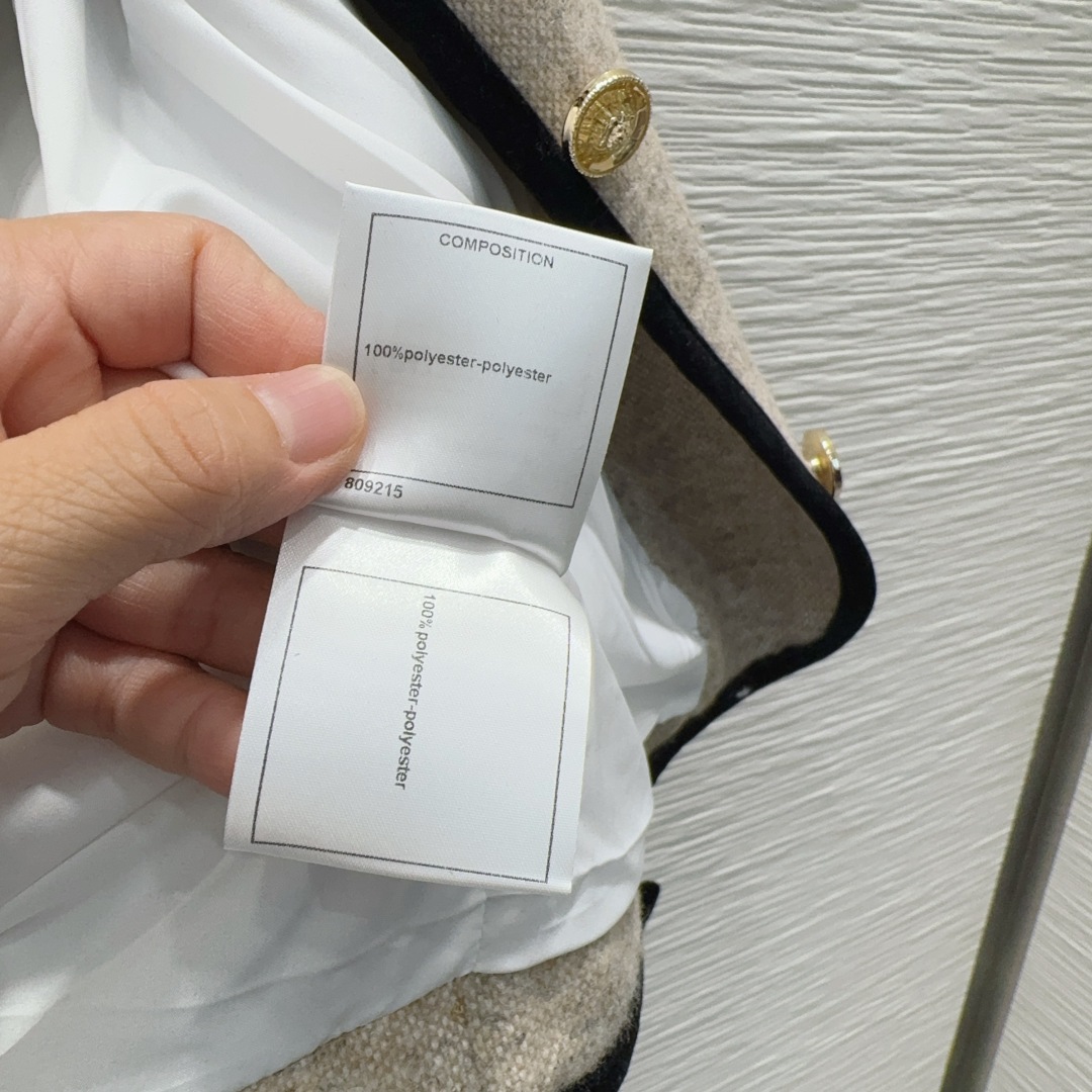 350 Chane 2025FW ベルベットカラー ベルベット襟 黒 ベルベット袖口 オフホワイト ポリエステル100% - 画像 7