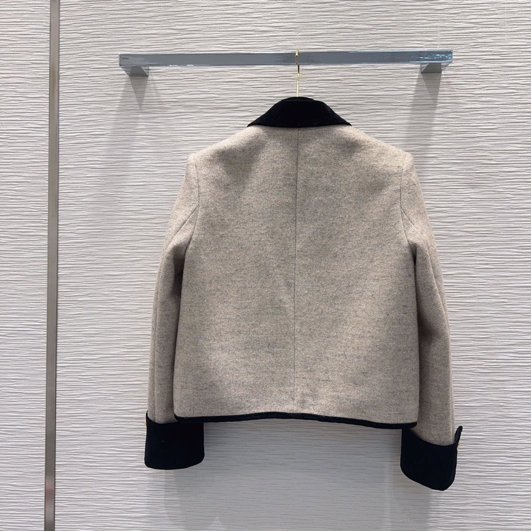 350 Chane 2025FW ベルベットカラー ベルベット襟 黒 ベルベット袖口 オフホワイト ポリエステル100% - 画像 9