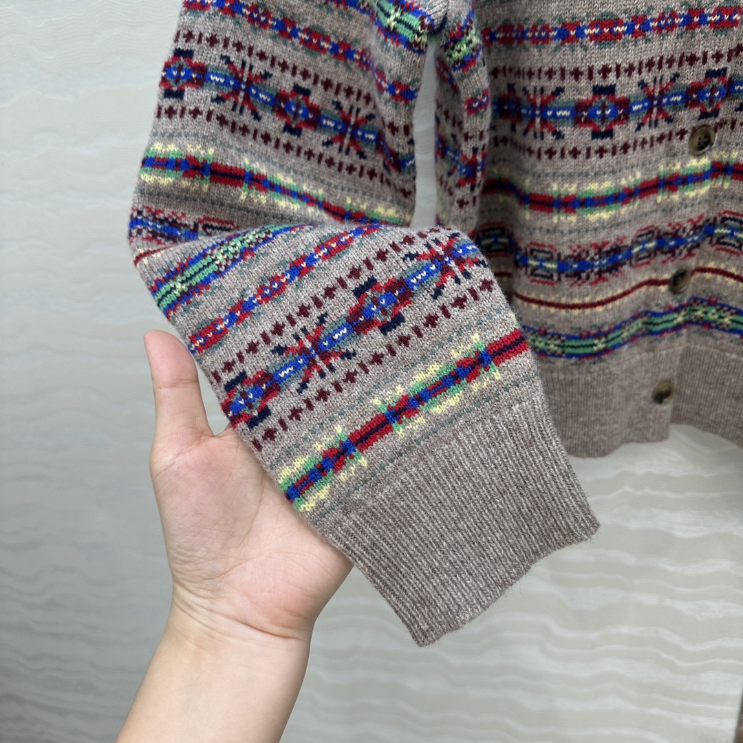 350 フェル島柄ウールカーディガン | ネイビー|100%羊毛 - 画像 6