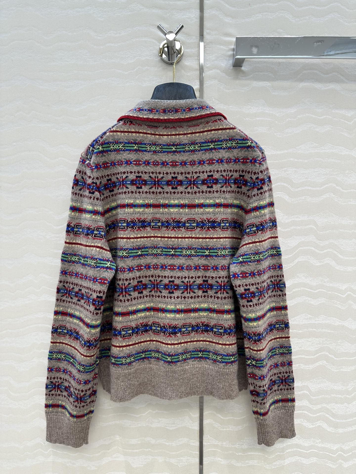 350 フェル島柄ウールカーディガン | ネイビー|100%羊毛 - 画像 9