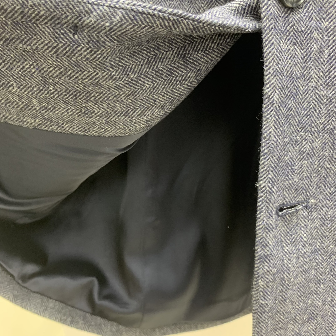YSL 2025 メンズ ワーキングジャケット ヘリンボン柄 ブルー 60%羊毛 40%ポリエステル - 画像 7