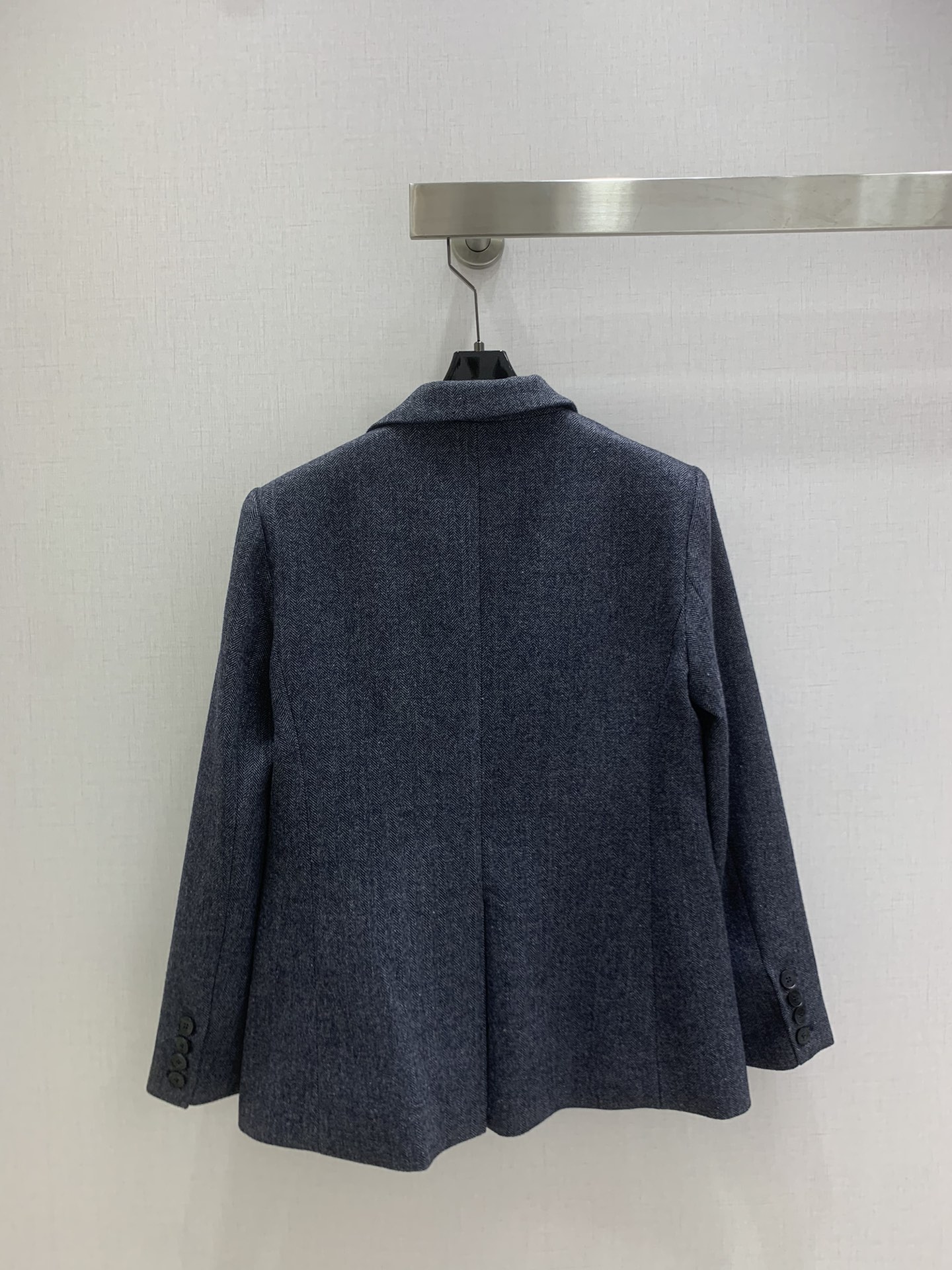 YSL 2025 メンズ ワーキングジャケット ヘリンボン柄 ブルー 60%羊毛 40%ポリエステル - 画像 9