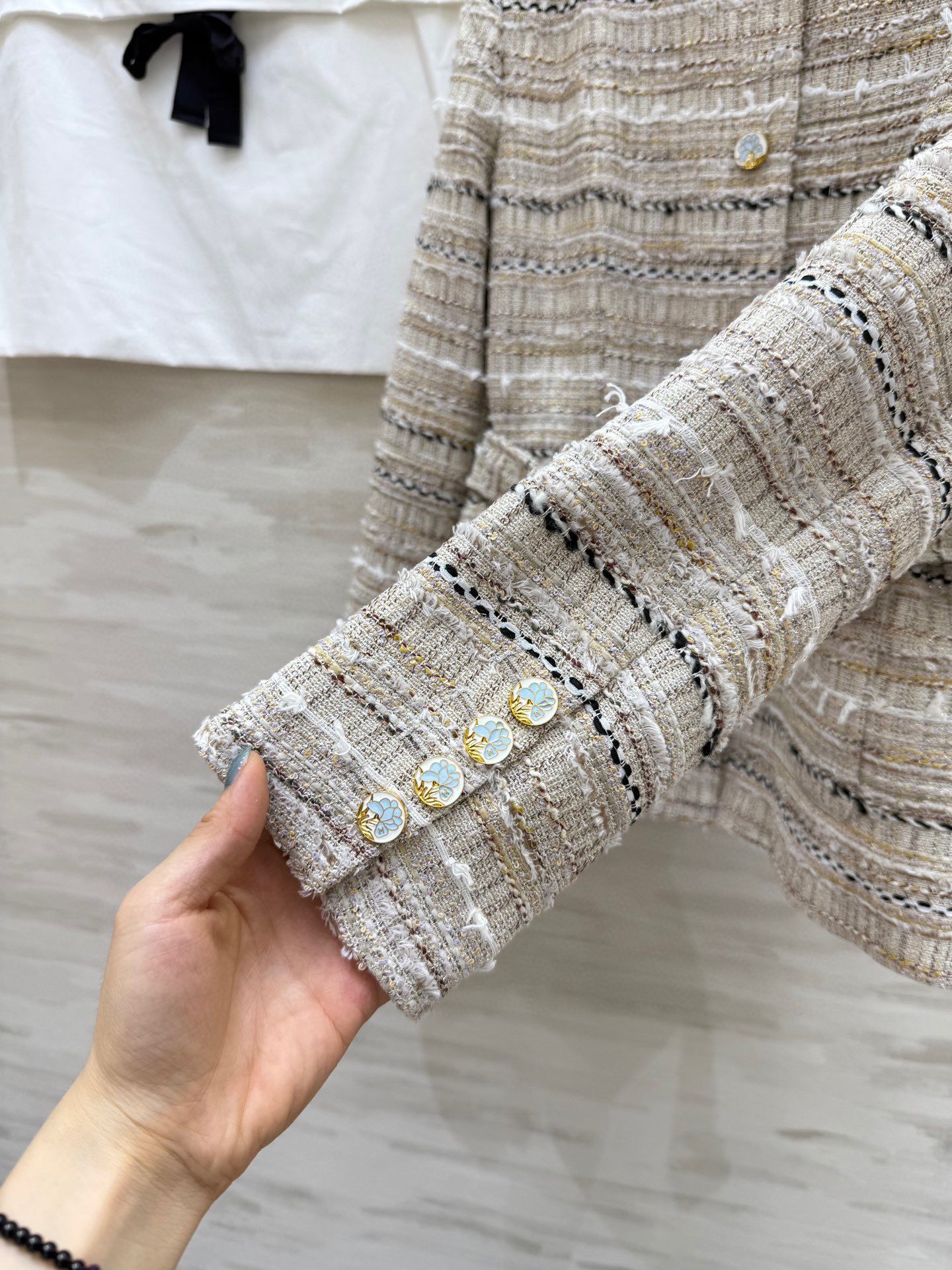 CHANEL 430 Chane2 秋冬 フランネル編み ベルト付き コート ナチュラルベージュ (SML) - 画像 3