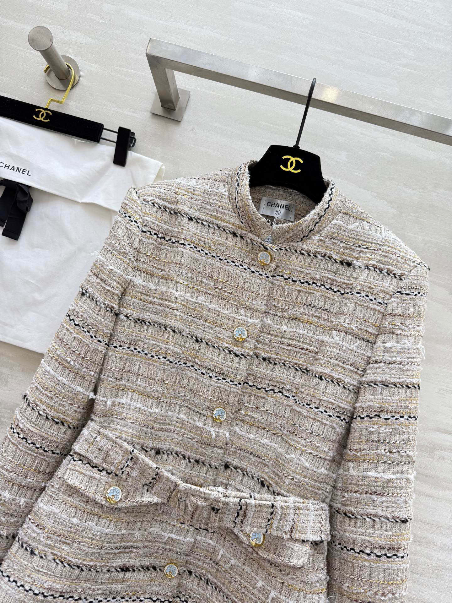 CHANEL 430 Chane2 秋冬 フランネル編み ベルト付き コート ナチュラルベージュ (SML) - 画像 4