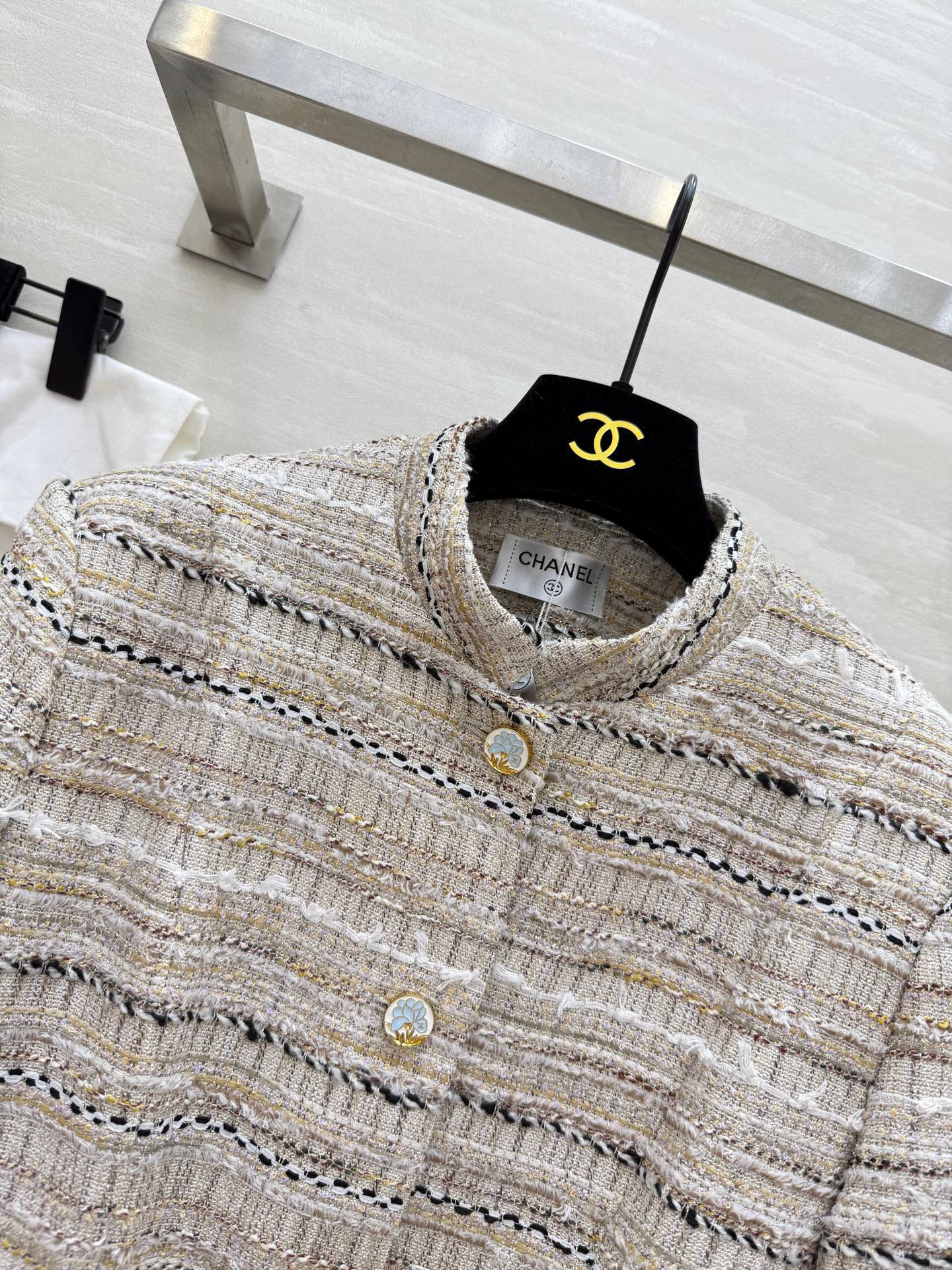 CHANEL 430 Chane2 秋冬 フランネル編み ベルト付き コート ナチュラルベージュ (SML) - 画像 5