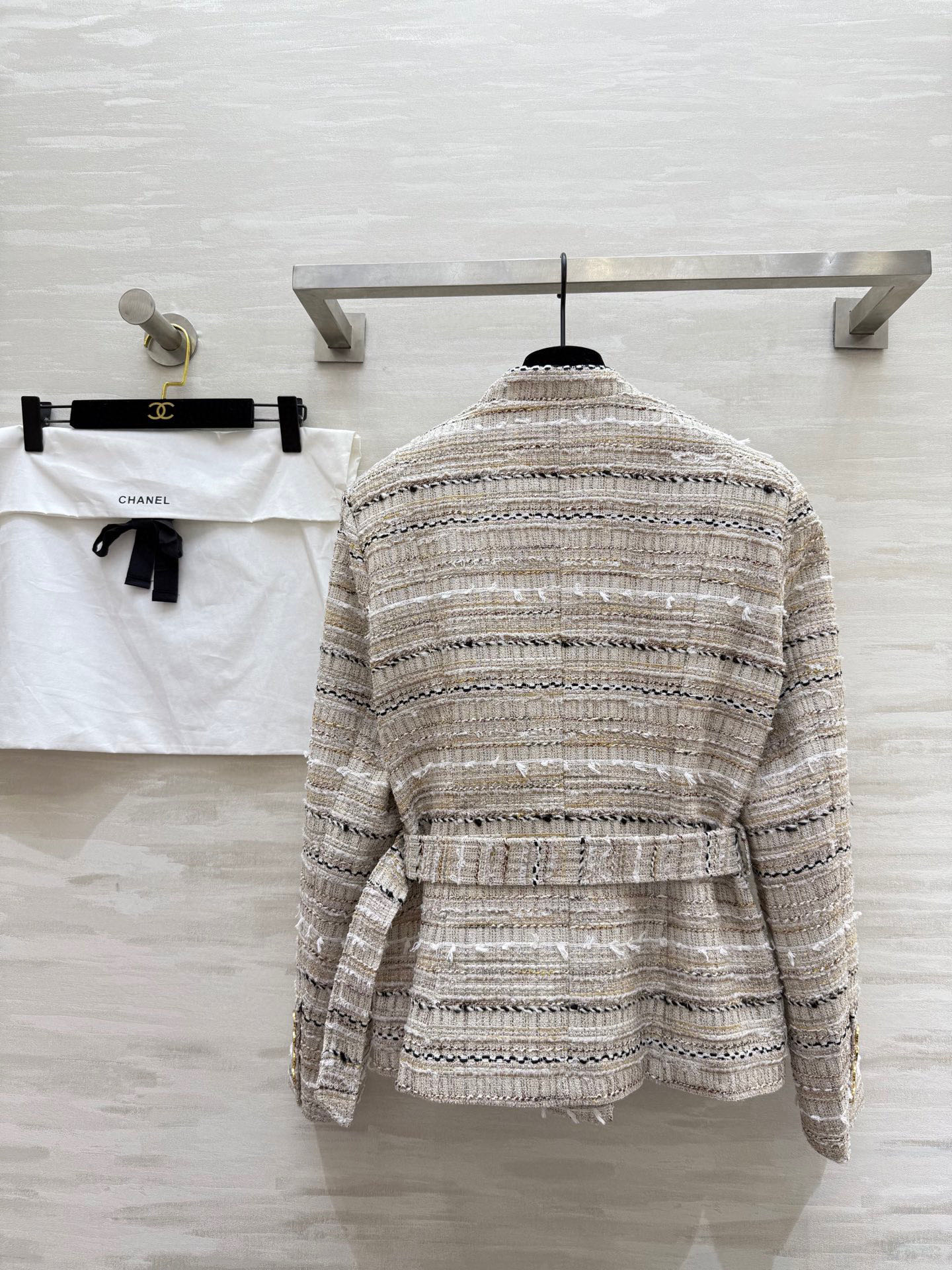 CHANEL 430 Chane2 秋冬 フランネル編み ベルト付き コート ナチュラルベージュ (SML) - 画像 6