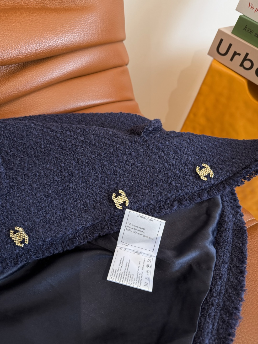 430 Chen ウール ボンバーブレザー フリンジ ダブルC ボタン ブルーネイビー 一色三サイズ | 25FW - 画像 8