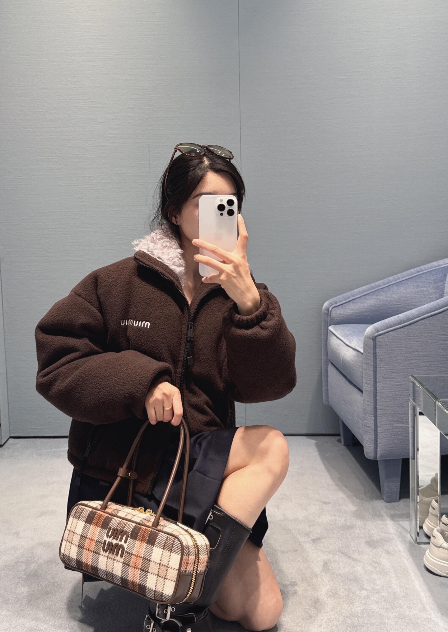 Miumi 440 25Fw 秋冬 新作 微標 毛皮襟 ファージュ ダウンジャケット ブラウン - 画像 2