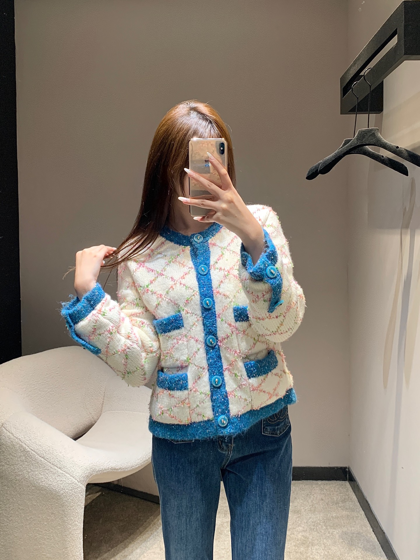 450 Chael 25B 高級手工坊シリーズ ロゴ入り メンズ ファッション ブルーファスナー 青色 刺繍 ハンドメイド カーディガン 2024SS - 画像 1