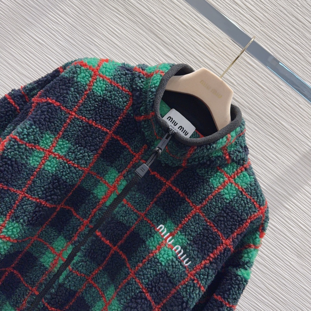 Miu Miu 450 2025FW グリーン チェック スウェットジャケット | ファブリック素材 100%ポリエステル - 画像 2