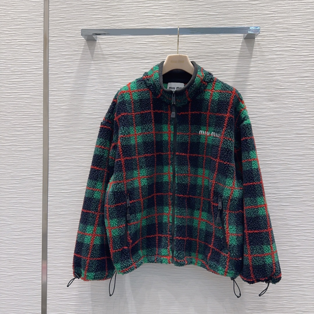 Miu Miu 450 2025FW グリーン チェック スウェットジャケット | ファブリック素材 100%ポリエステル - 画像 3