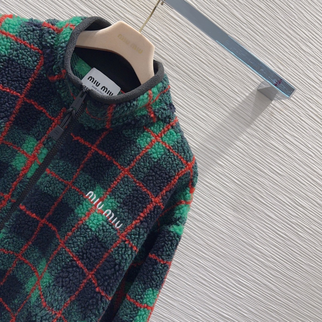 Miu Miu 450 2025FW グリーン チェック スウェットジャケット | ファブリック素材 100%ポリエステル - 画像 4