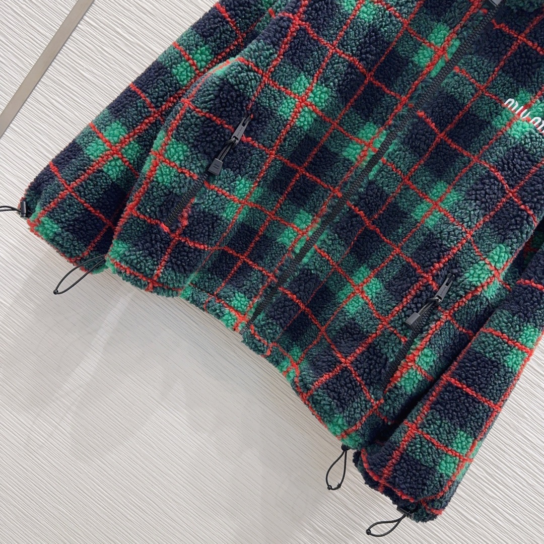 Miu Miu 450 2025FW グリーン チェック スウェットジャケット | ファブリック素材 100%ポリエステル - 画像 5