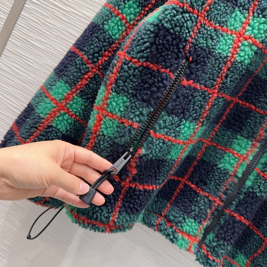 Miu Miu 450 2025FW グリーン チェック スウェットジャケット | ファブリック素材 100%ポリエステル - 画像 6