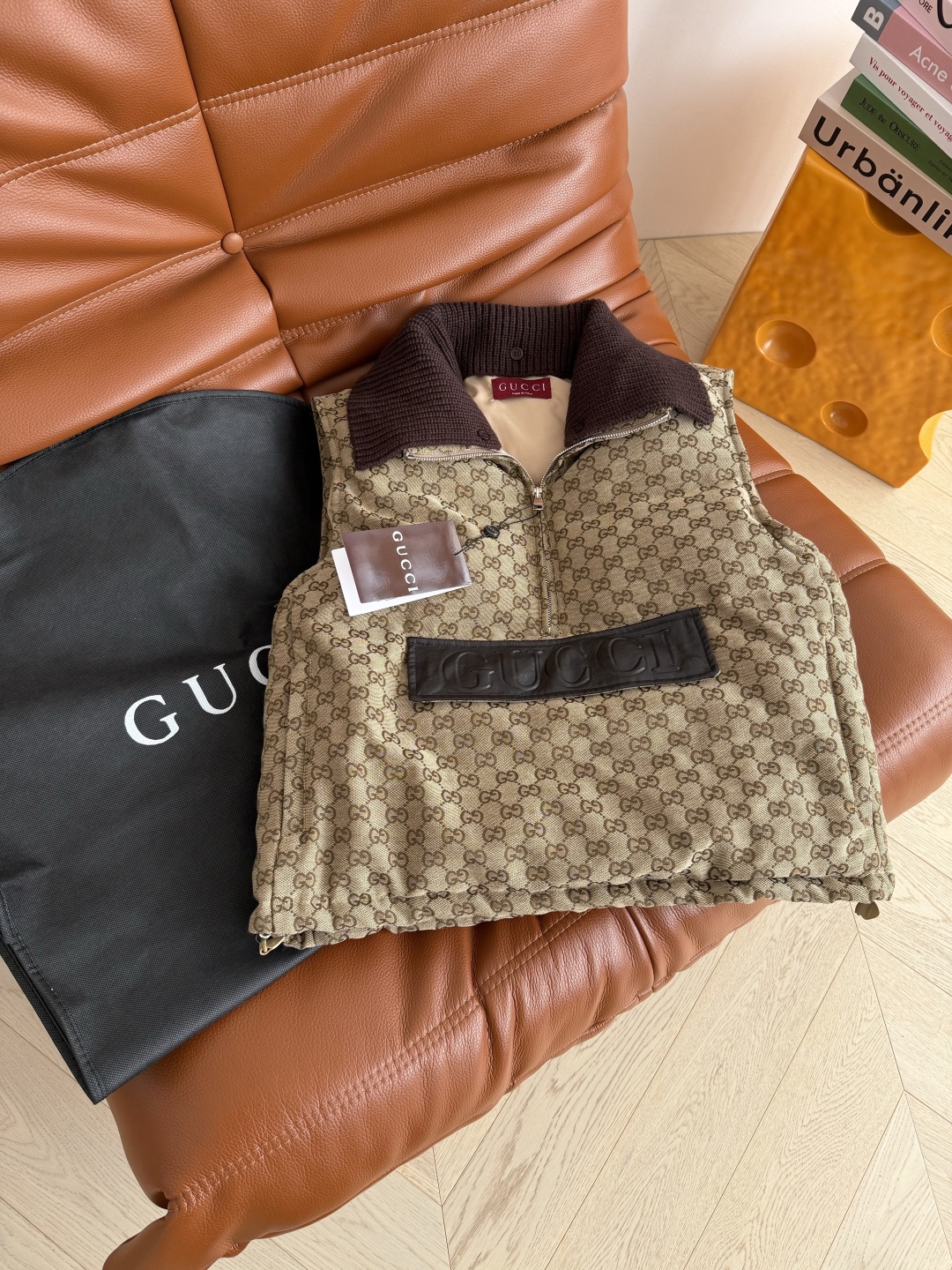 GUCCI 460 25 クラシック老花 マフラーファッション フリース ブラウン ワンカラー 3サイズ対応 | ベスト - 画像 1
