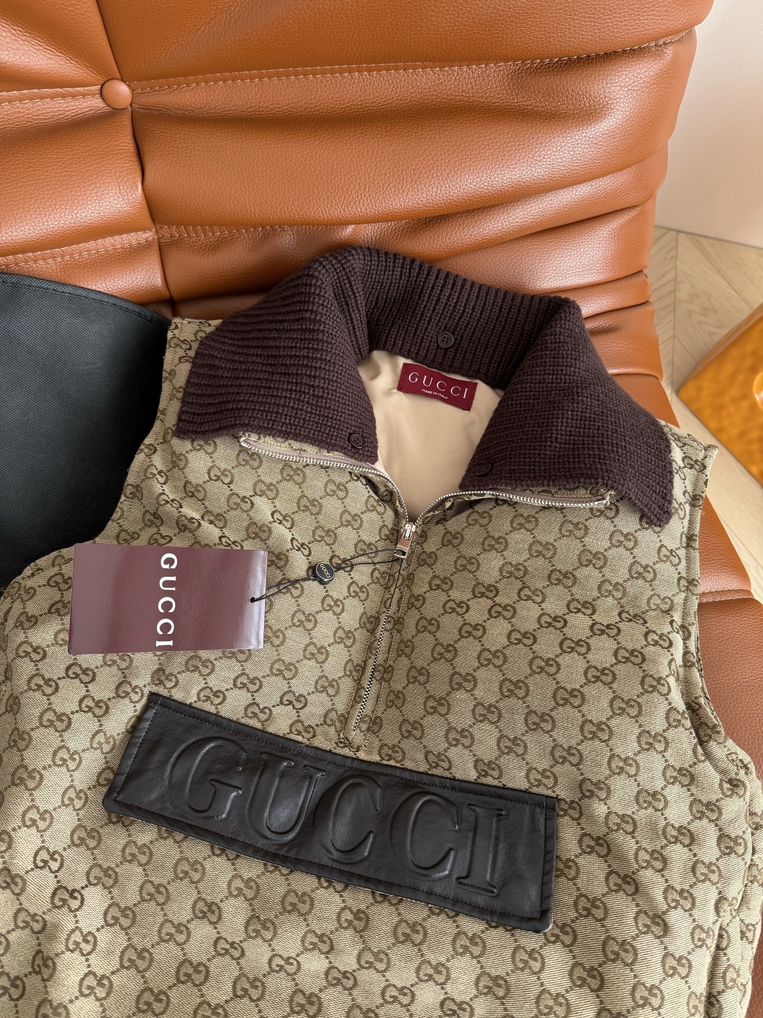 GUCCI 460 25 クラシック老花 マフラーファッション フリース ブラウン ワンカラー 3サイズ対応 | ベスト - 画像 2