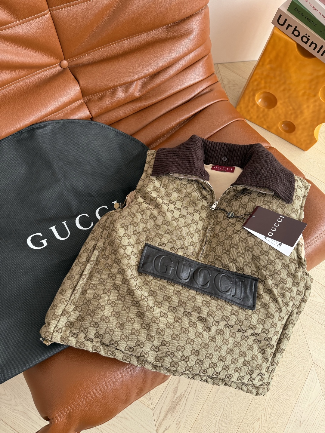 GUCCI 460 25 クラシック老花 マフラーファッション フリース ブラウン ワンカラー 3サイズ対応 | ベスト - 画像 3