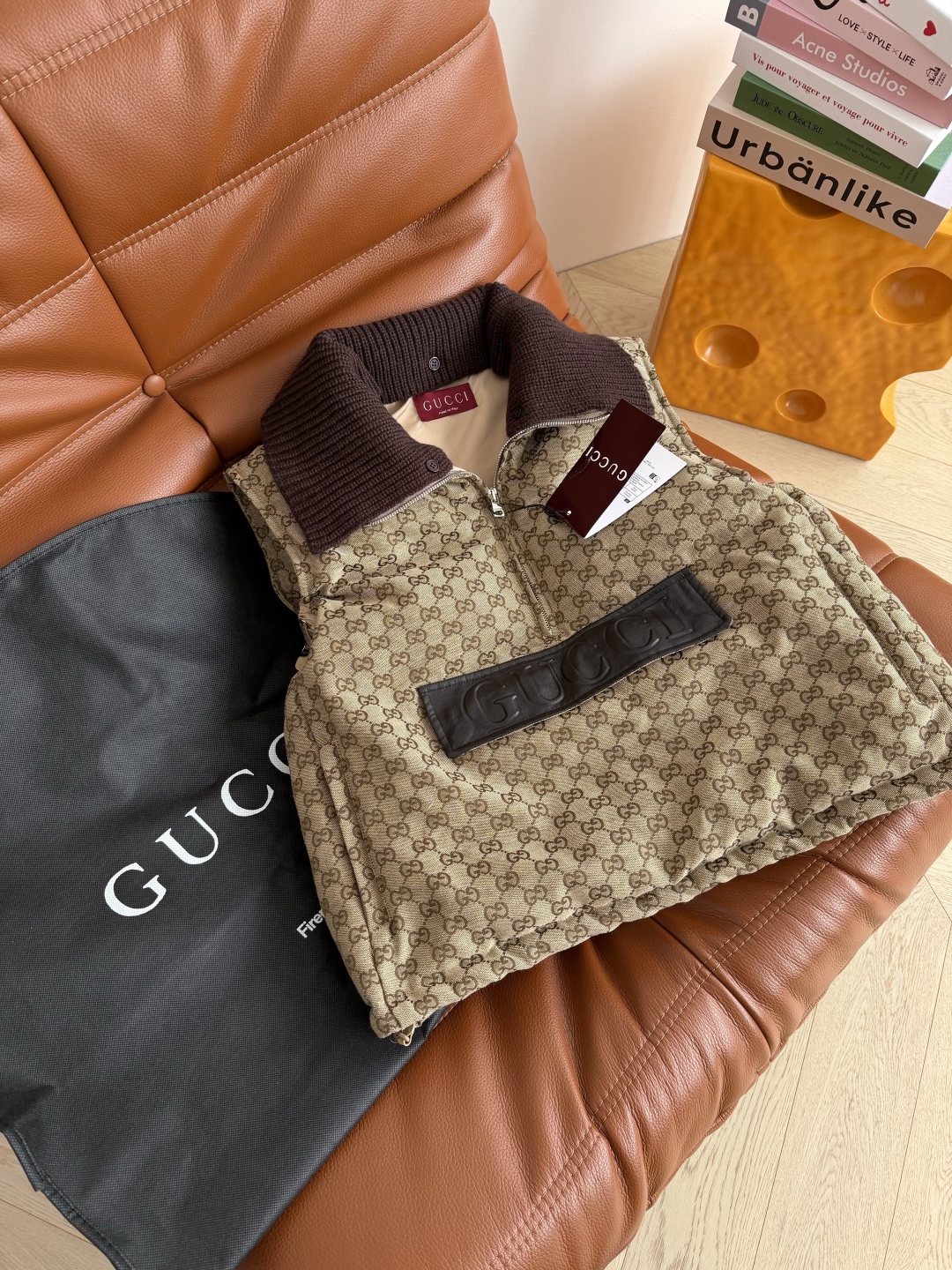GUCCI 460 25 クラシック老花 マフラーファッション フリース ブラウン ワンカラー 3サイズ対応 | ベスト - 画像 4