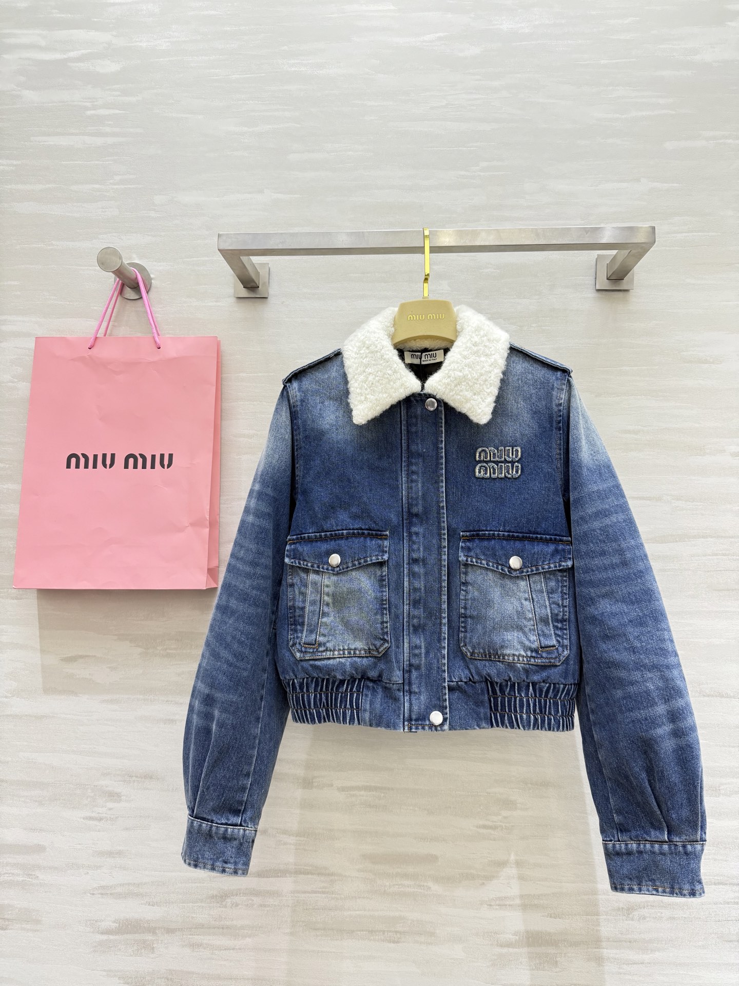 Miumi2 460 秋冬 牛仔ジャケット 羊毛ライニング 袖口リブ | ブルー - 画像 1