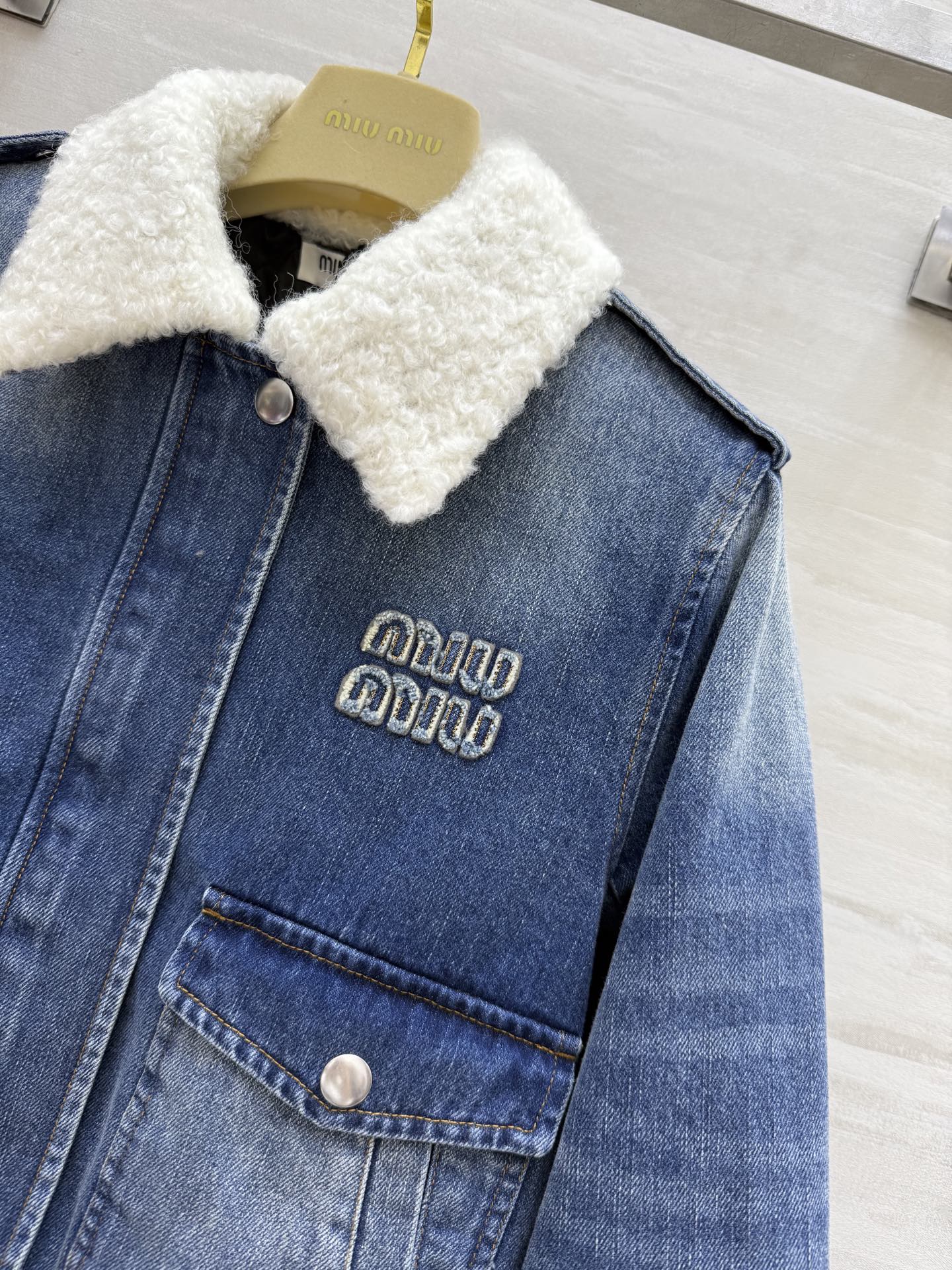 Miumi2 460 秋冬 牛仔ジャケット 羊毛ライニング 袖口リブ | ブルー - 画像 3