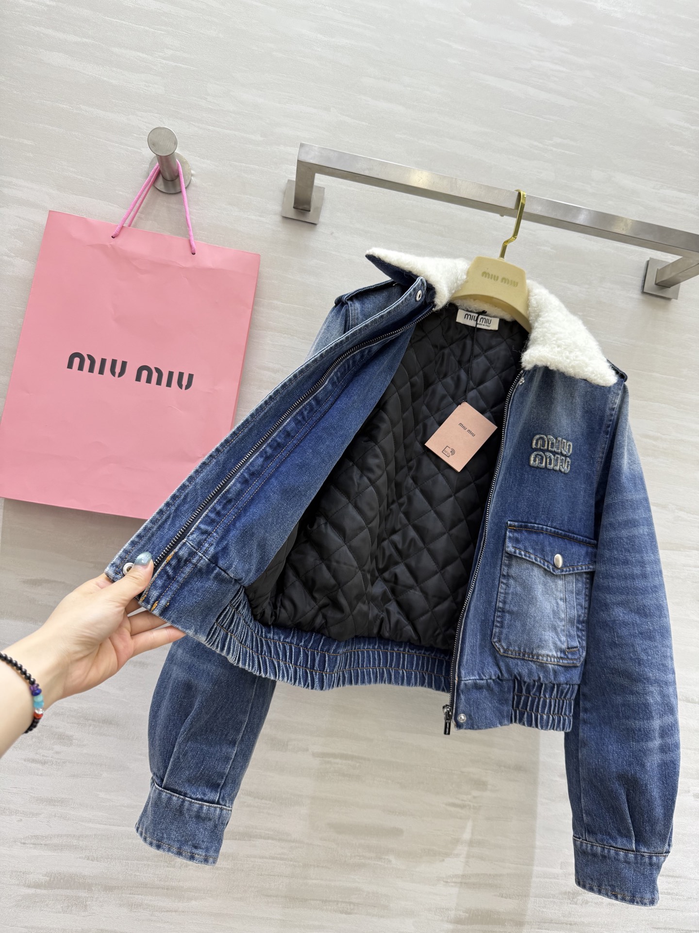 Miumi2 460 秋冬 牛仔ジャケット 羊毛ライニング 袖口リブ | ブルー - 画像 5
