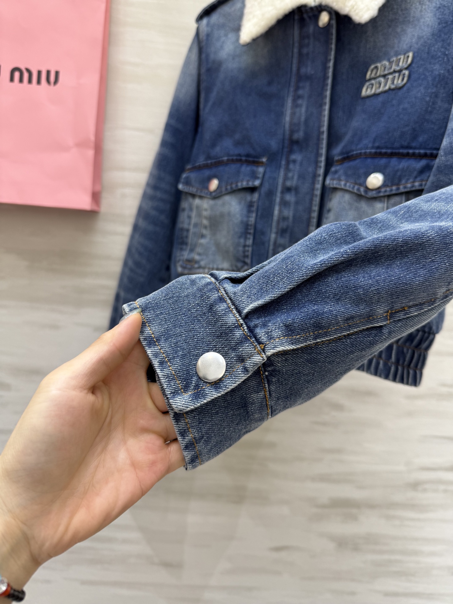 Miumi2 460 秋冬 牛仔ジャケット 羊毛ライニング 袖口リブ | ブルー - 画像 6
