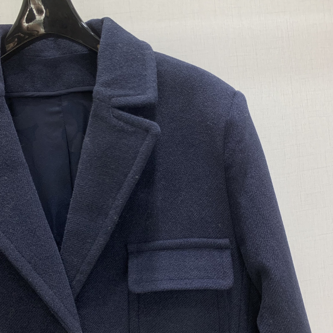 CHA2025 ポケット ロングコート 裏地付き 藏藍色 60% ライン - ワール 31% ポリアミド - ポリアミド 9% コットン - コットン - 画像 3