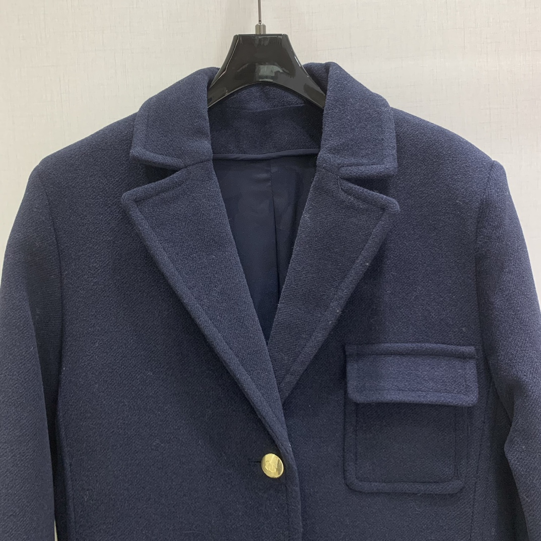 CHA2025 ポケット ロングコート 裏地付き 藏藍色 60% ライン - ワール 31% ポリアミド - ポリアミド 9% コットン - コットン - 画像 4