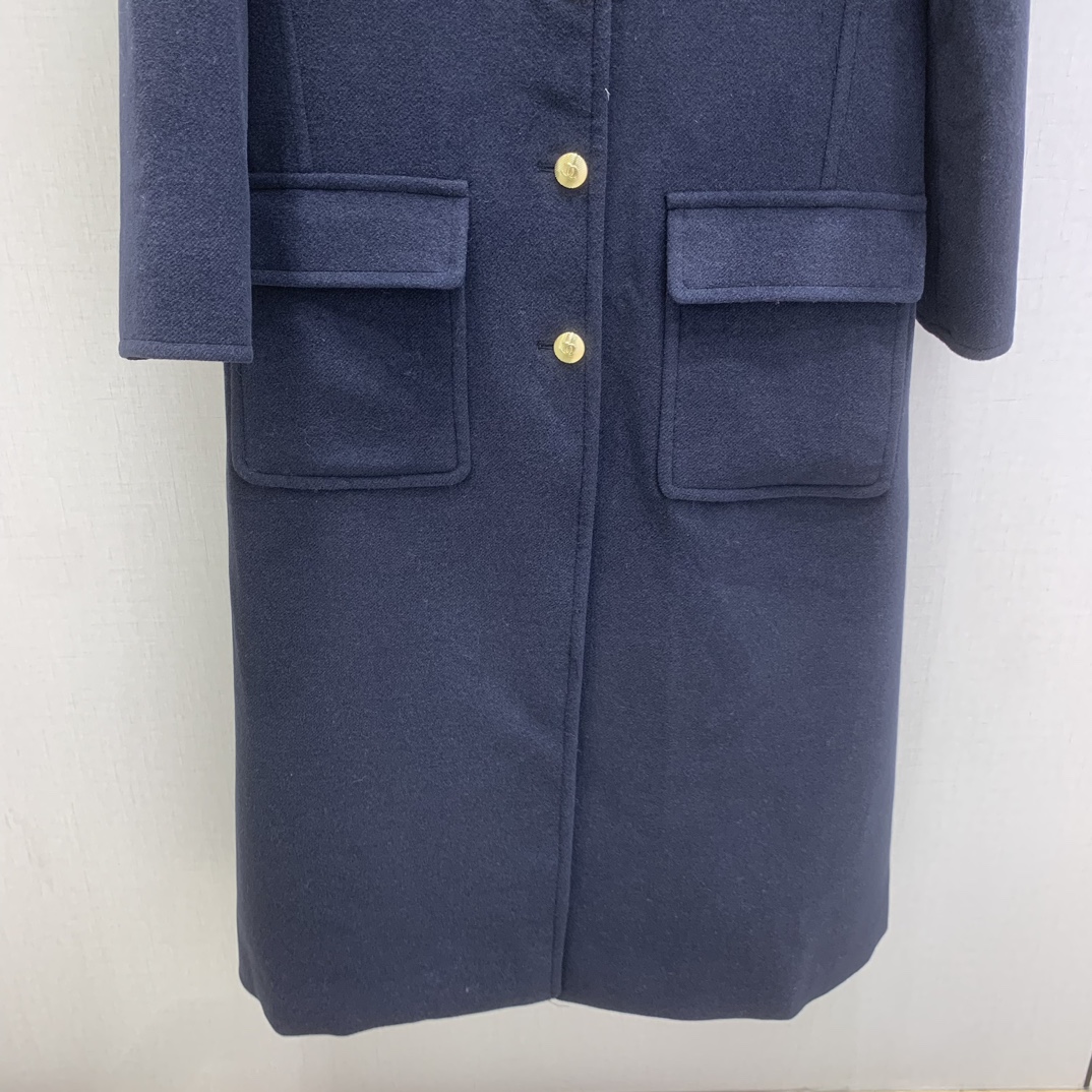CHA2025 ポケット ロングコート 裏地付き 藏藍色 60% ライン - ワール 31% ポリアミド - ポリアミド 9% コットン - コットン - 画像 6