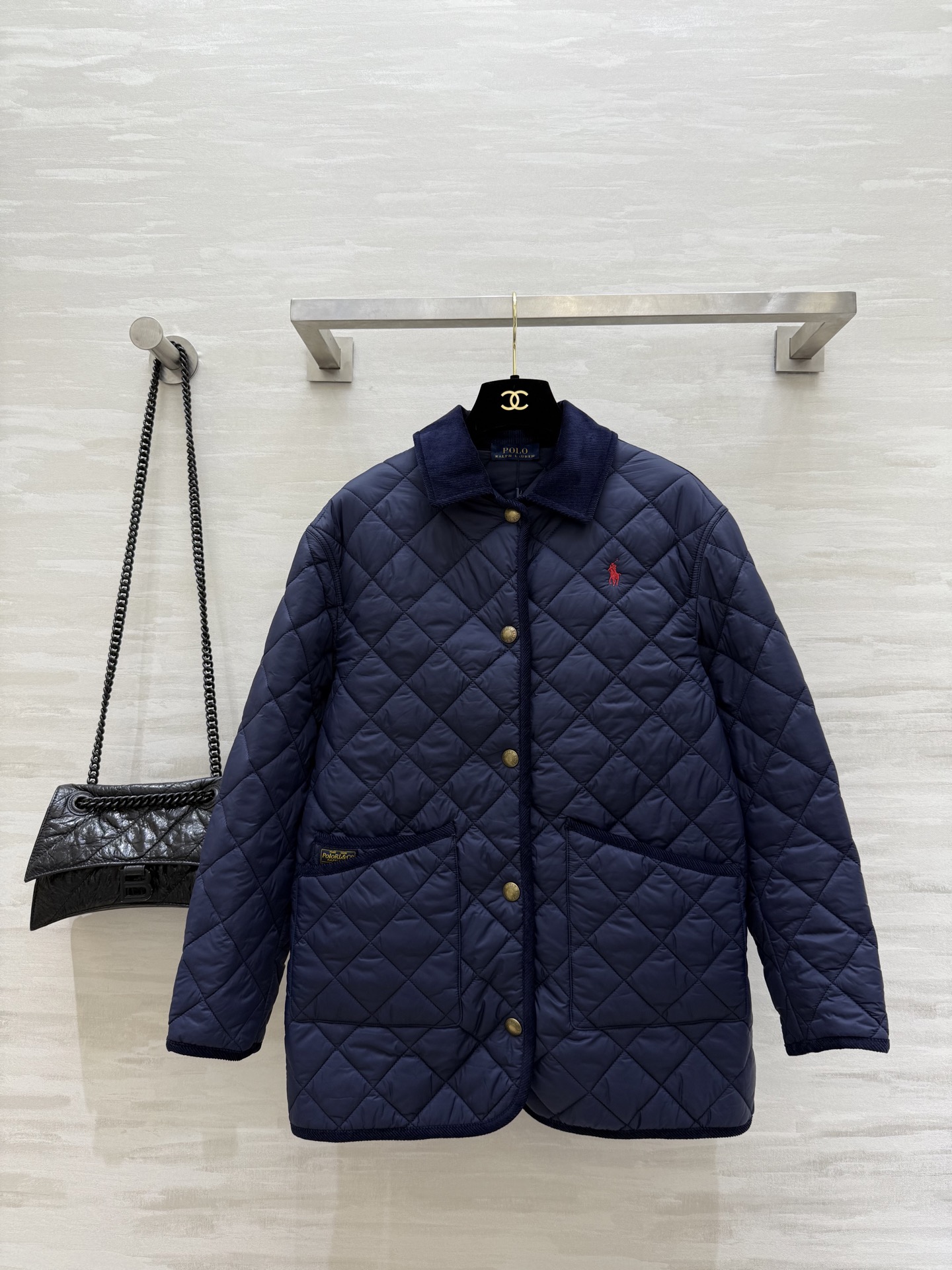 POLO RALPH LAUREN 470 ダイヤモンド柄 ライニング付き メンズ フリース コート ネイビー - 画像 1