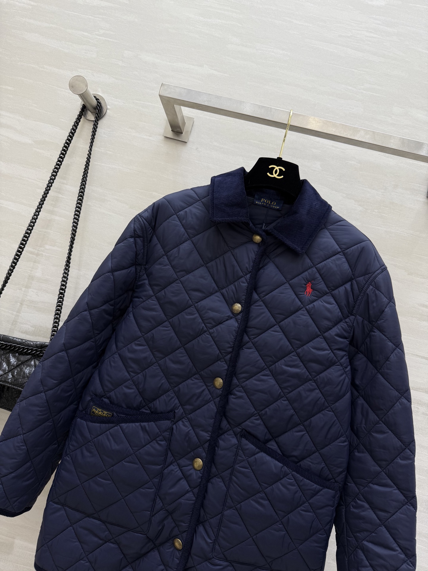 POLO RALPH LAUREN 470 ダイヤモンド柄 ライニング付き メンズ フリース コート ネイビー - 画像 5