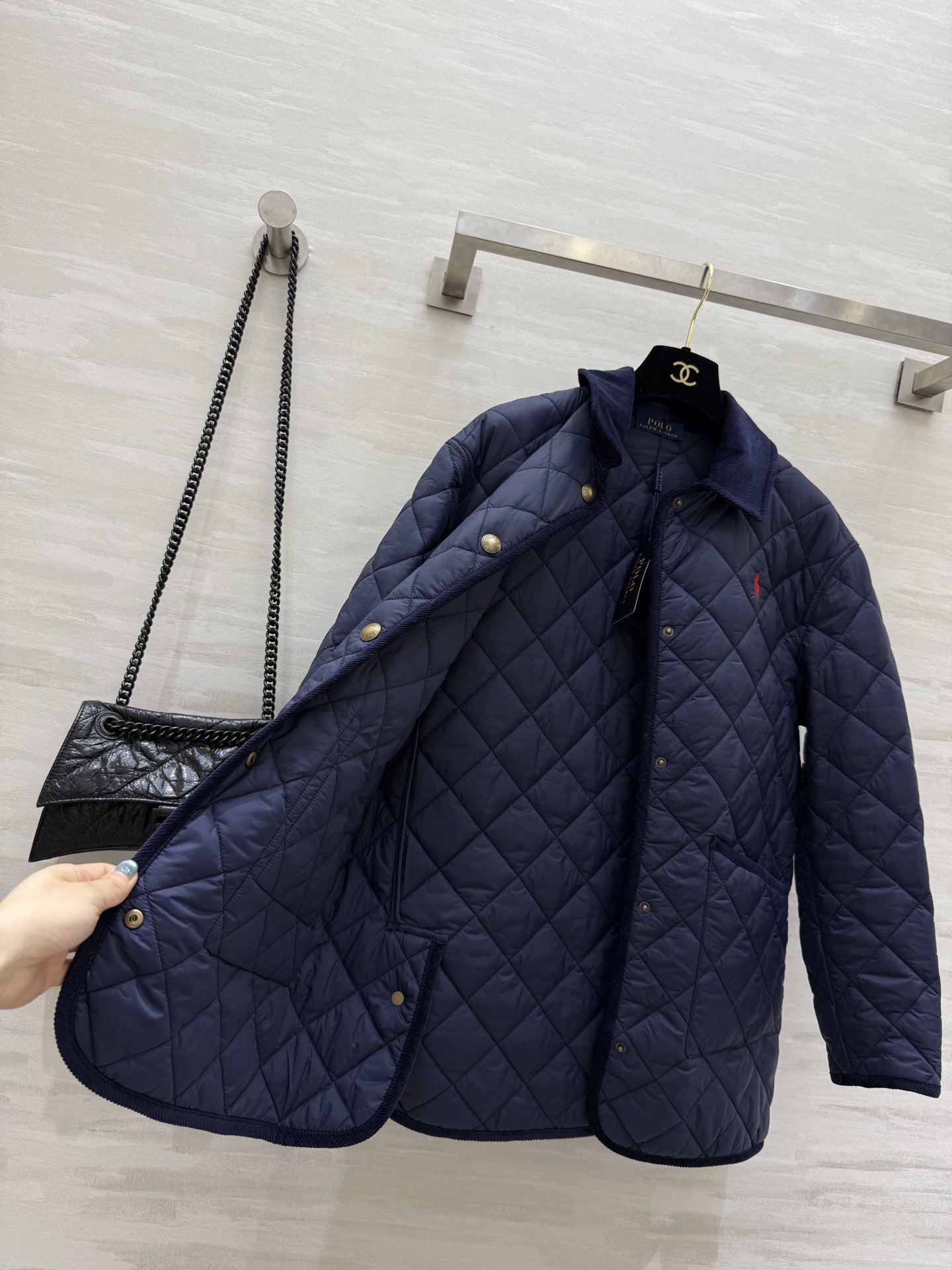 POLO RALPH LAUREN 470 ダイヤモンド柄 ライニング付き メンズ フリース コート ネイビー - 画像 7