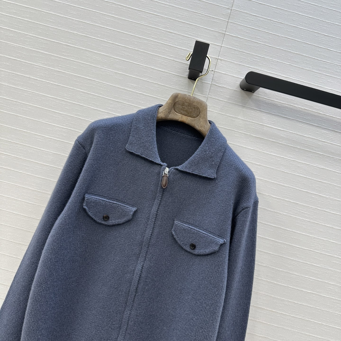 480 ローファン カシミヤ ジャケット ファスナー ボタンポケット 袖リブ グレー 36サイズ - 画像 2