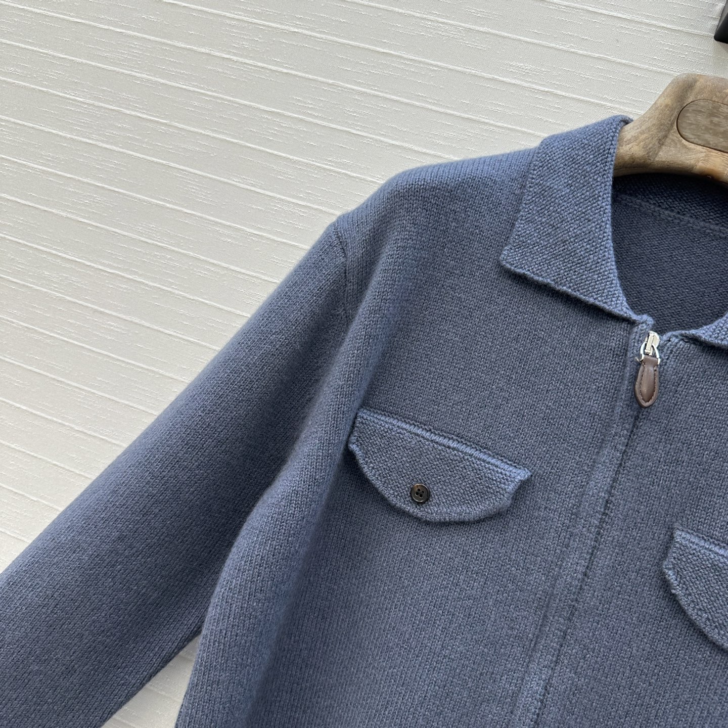 480 ローファン カシミヤ ジャケット ファスナー ボタンポケット 袖リブ グレー 36サイズ - 画像 3