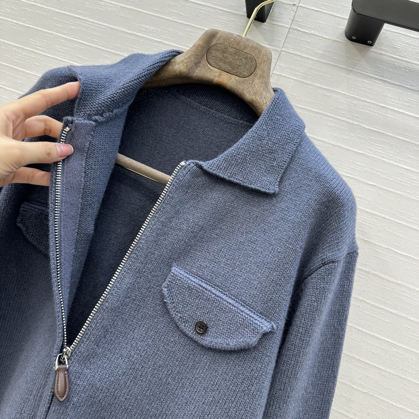 480 ローファン カシミヤ ジャケット ファスナー ボタンポケット 袖リブ グレー 36サイズ - 画像 4