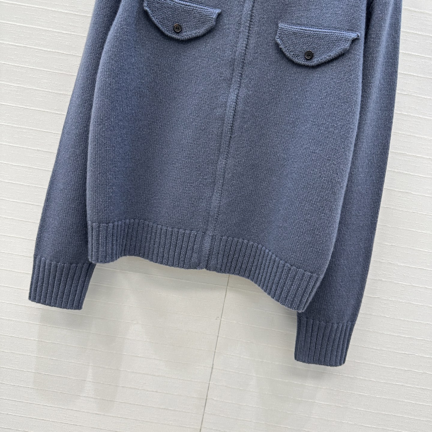 480 ローファン カシミヤ ジャケット ファスナー ボタンポケット 袖リブ グレー 36サイズ - 画像 6