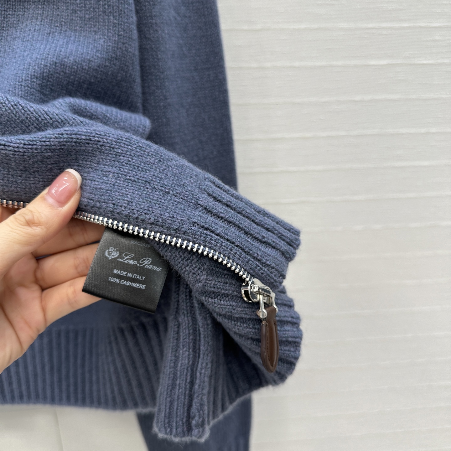 480 ローファン カシミヤ ジャケット ファスナー ボタンポケット 袖リブ グレー 36サイズ - 画像 7