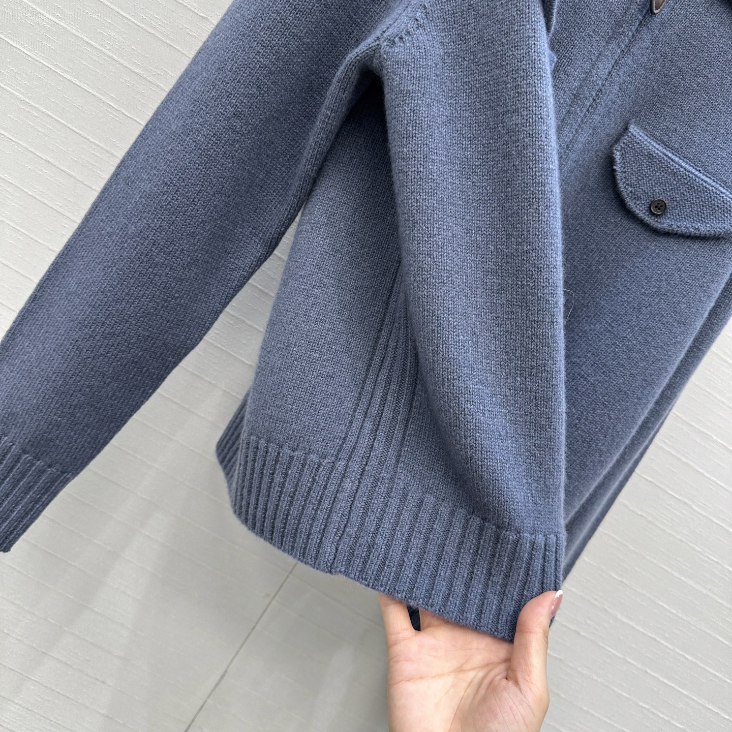 480 ローファン カシミヤ ジャケット ファスナー ボタンポケット 袖リブ グレー 36サイズ - 画像 8