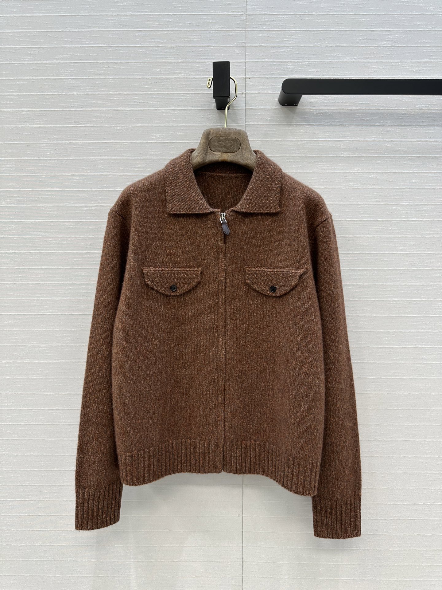 Lp高智感 フリース クルーネック リブ編み ブラウン 100%カシミア 36サイズ - 画像 1