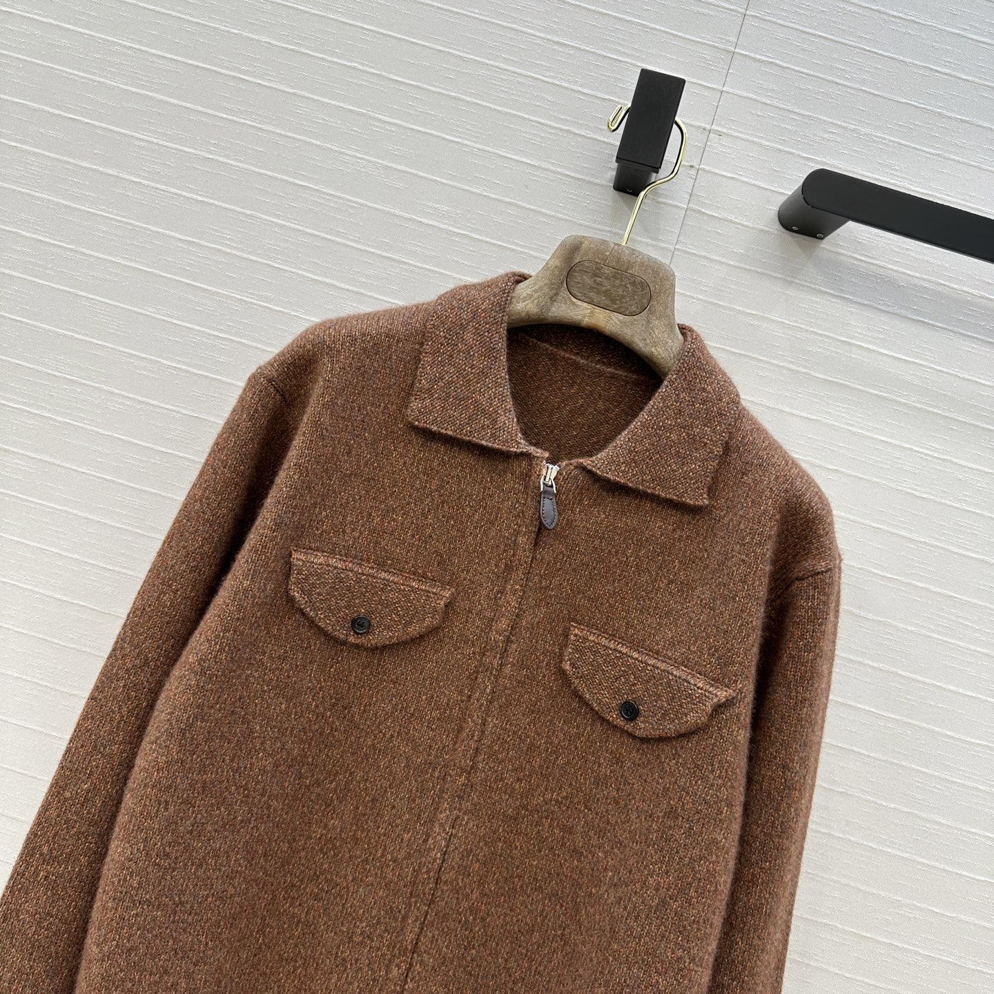 Lp高智感 フリース クルーネック リブ編み ブラウン 100%カシミア 36サイズ - 画像 2