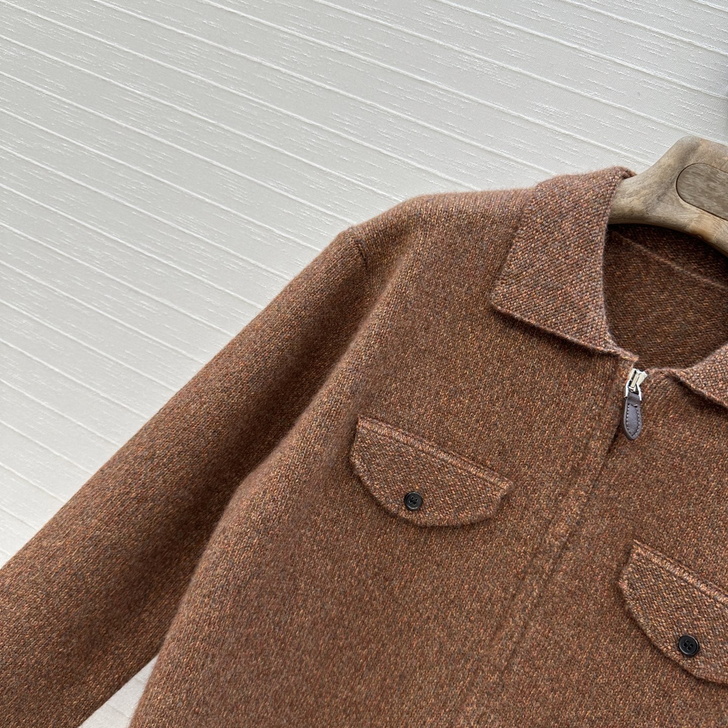 Lp高智感 フリース クルーネック リブ編み ブラウン 100%カシミア 36サイズ - 画像 3