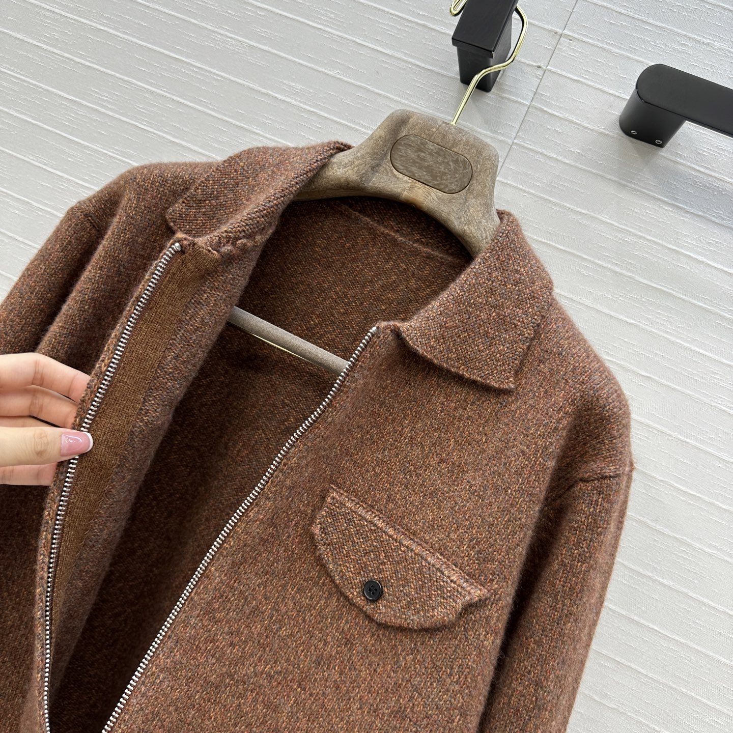 Lp高智感 フリース クルーネック リブ編み ブラウン 100%カシミア 36サイズ - 画像 4