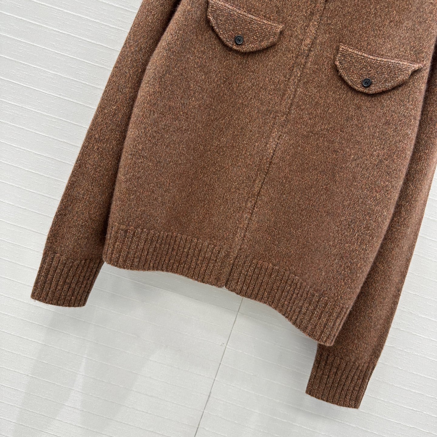 Lp高智感 フリース クルーネック リブ編み ブラウン 100%カシミア 36サイズ - 画像 5