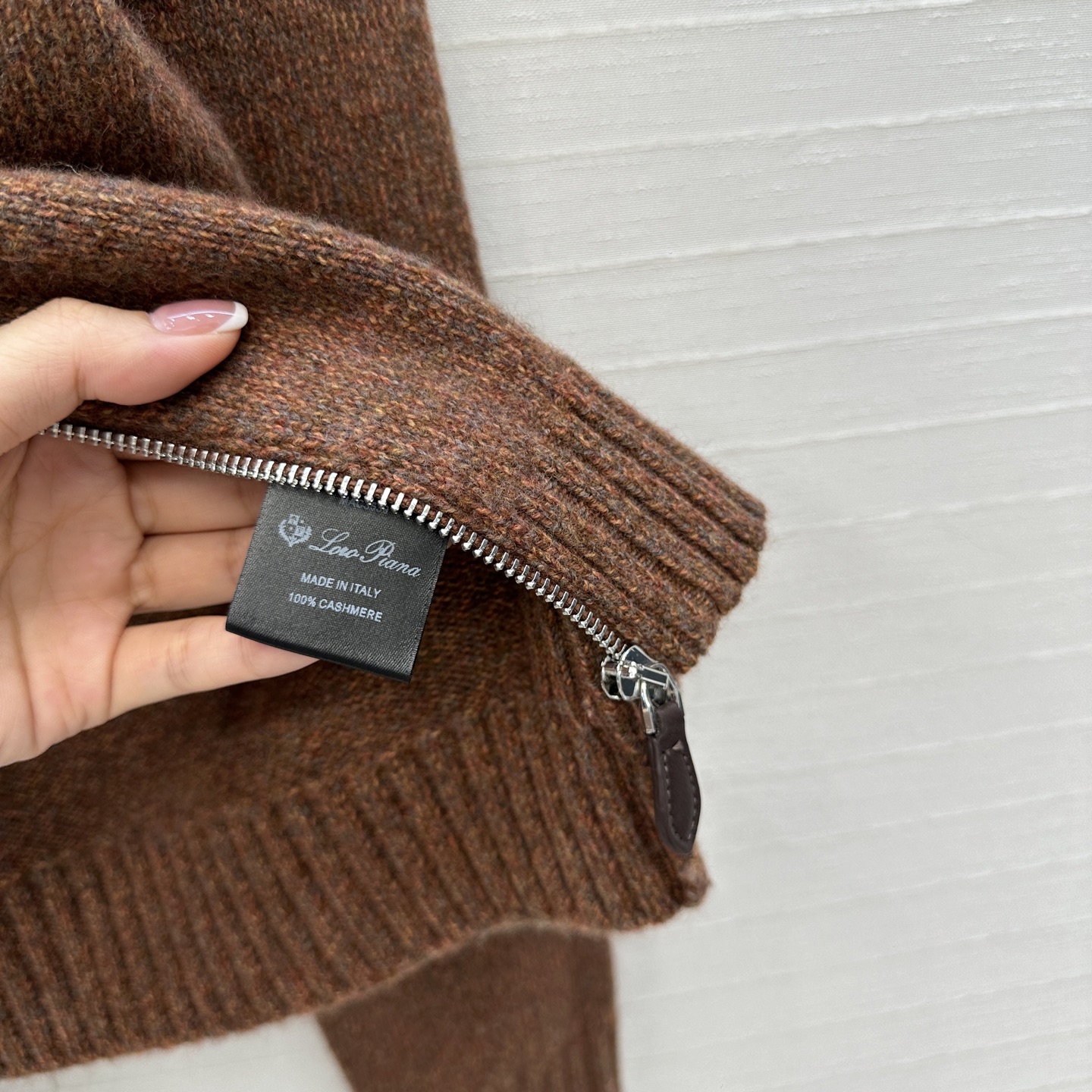 Lp高智感 フリース クルーネック リブ編み ブラウン 100%カシミア 36サイズ - 画像 6