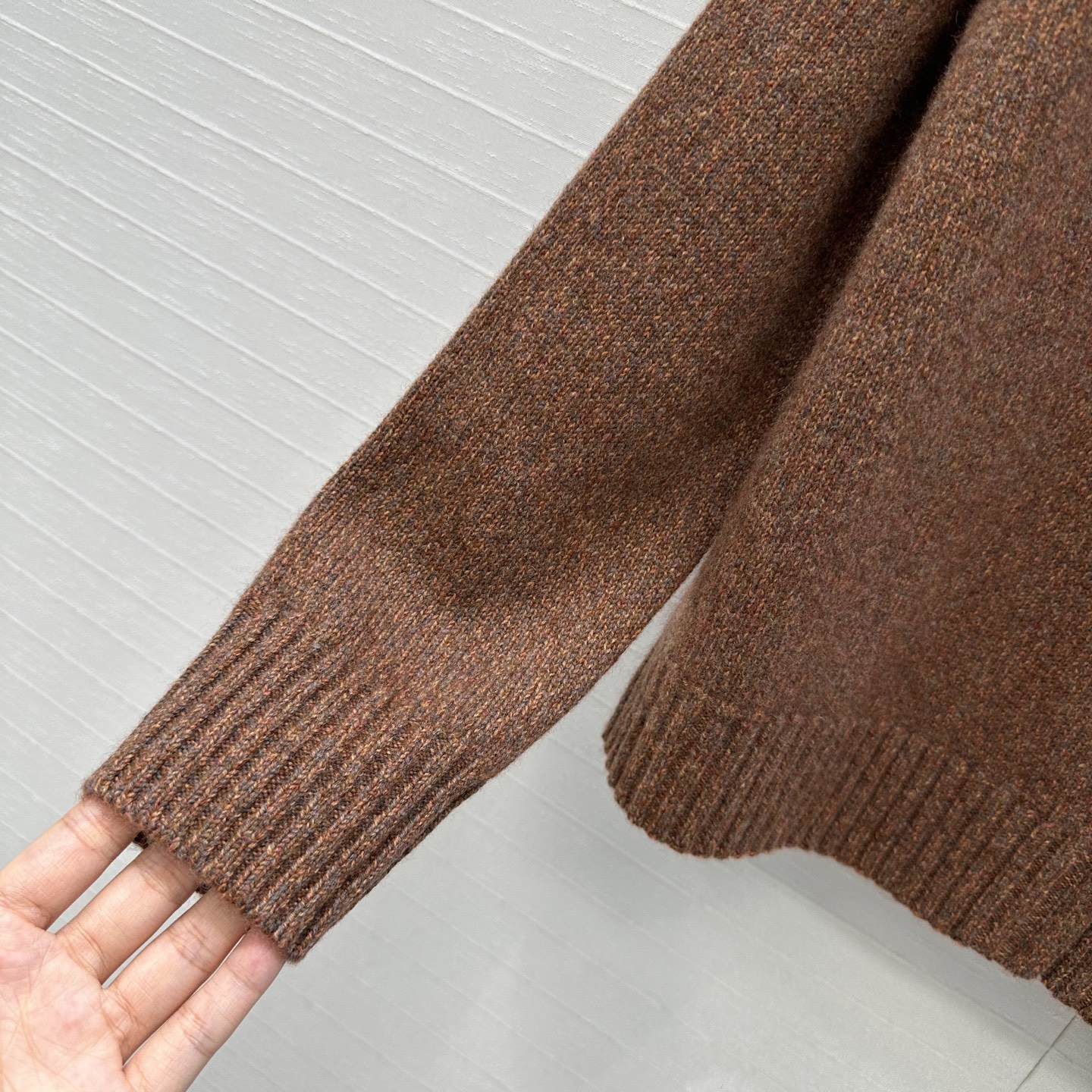 Lp高智感 フリース クルーネック リブ編み ブラウン 100%カシミア 36サイズ - 画像 7