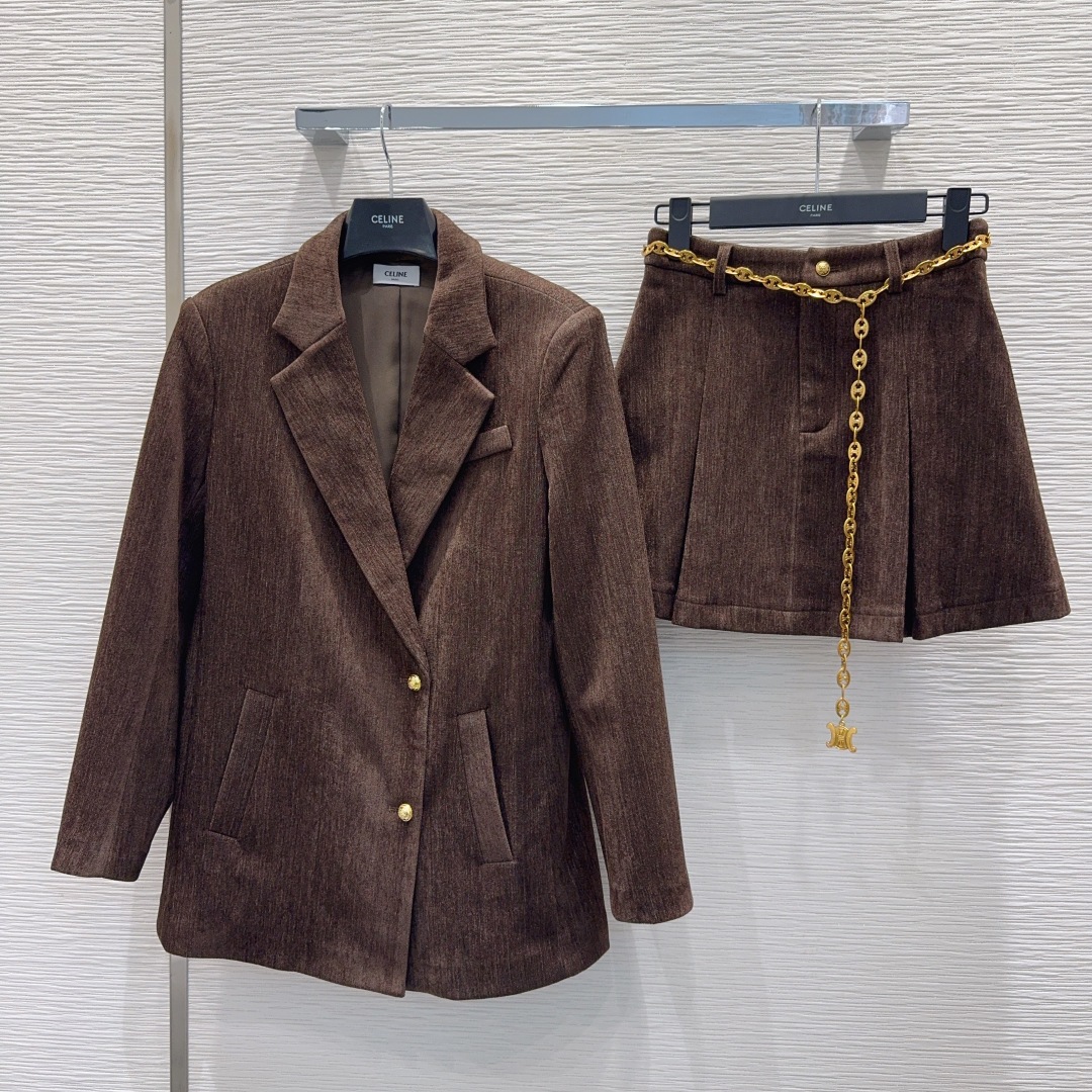 CELINE 2025FW ブレザー スーツセット ブラウン CORDUROY - 画像 1